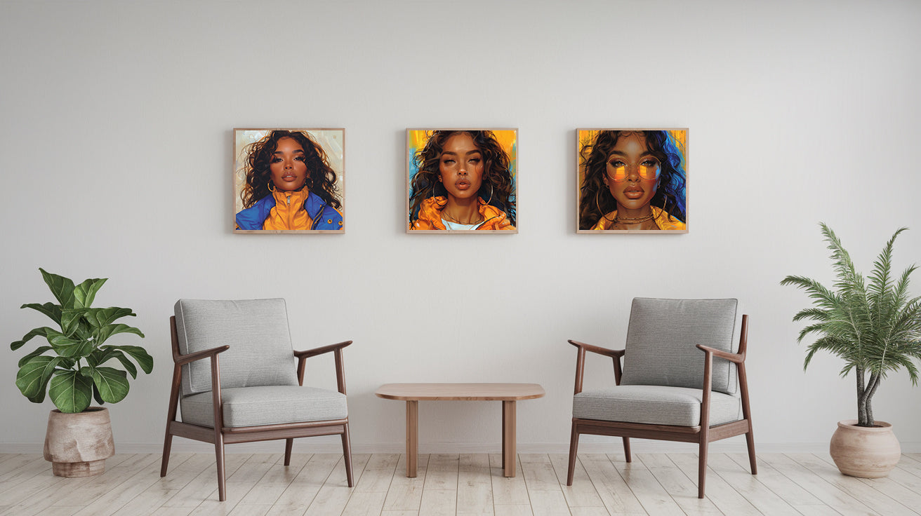 Square Collection 13 : African Beauty Blue & Yellow Edition – Affiche Murale Portrait Coloré