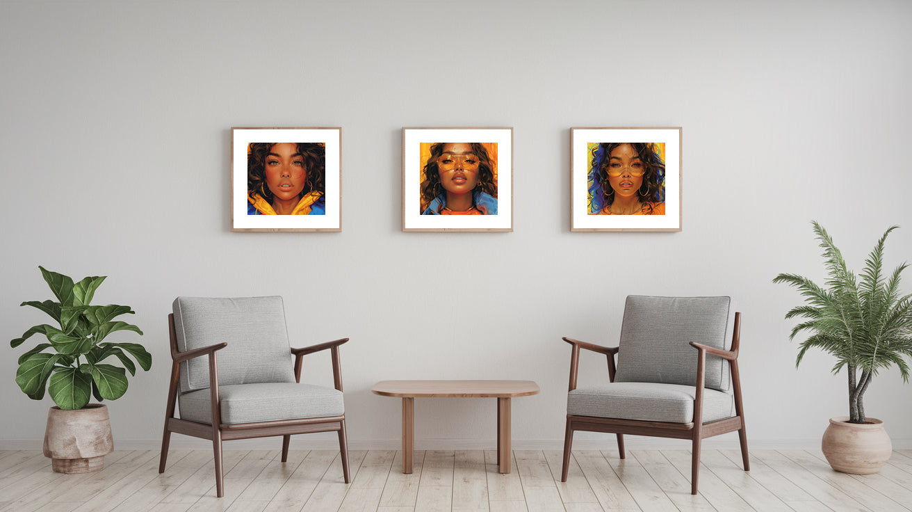 Square Collection 13 : African Beauty Blue & Yellow Edition – Affiche Murale Portrait Coloré
