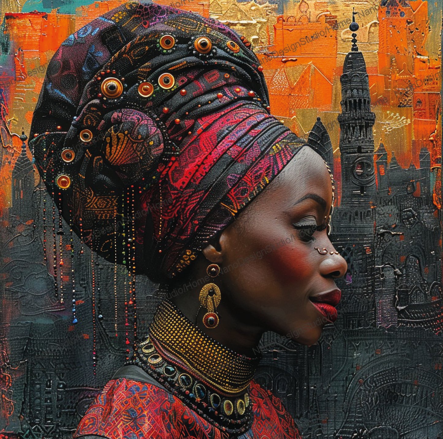 Square Collection 14 : African Beauty Patchwork Edition – Affiche Murale Portrait Artistique