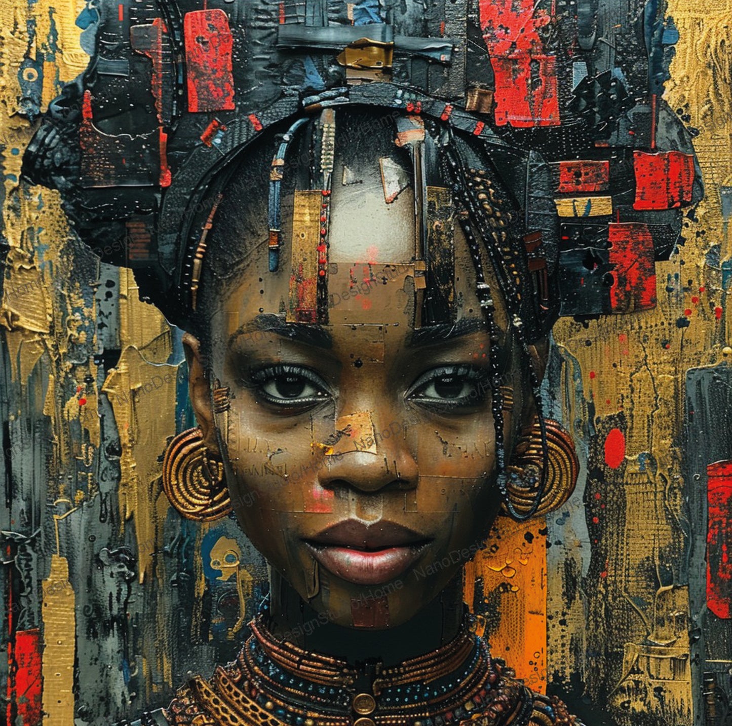 Square Collection 14 : African Beauty Patchwork Edition – Affiche Murale Portrait Artistique