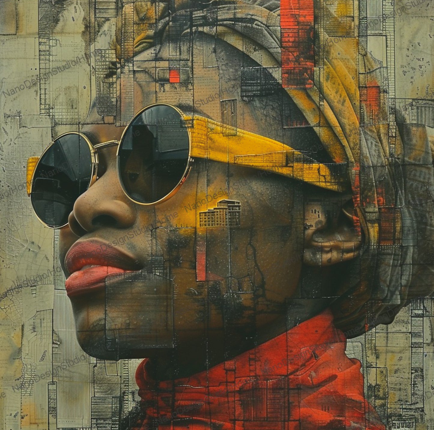 Square Collection 14 : African Beauty Patchwork Edition – Affiche Murale Portrait Artistique