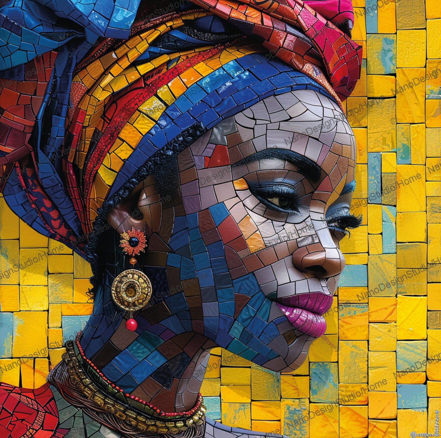 Square Collection 14 : African Beauty Patchwork Edition – Affiche Murale Portrait Artistique