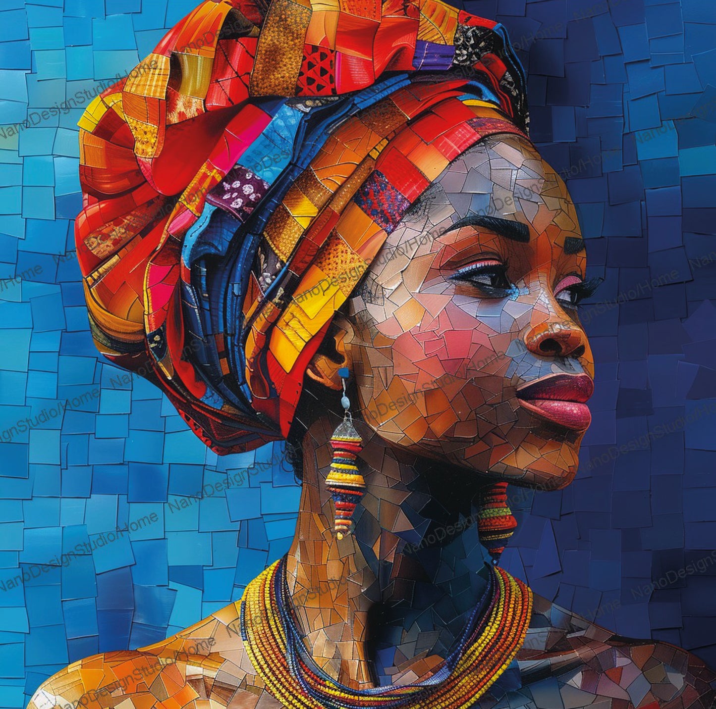 Square Collection 14 : African Beauty Patchwork Edition – Affiche Murale Portrait Artistique