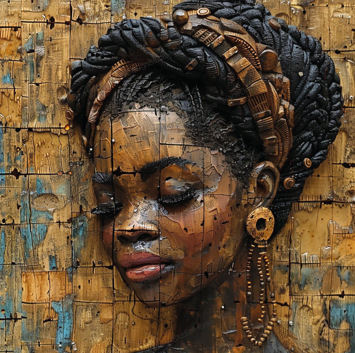 Square Collection 14 : African Beauty Patchwork Edition – Affiche Murale Portrait Artistique