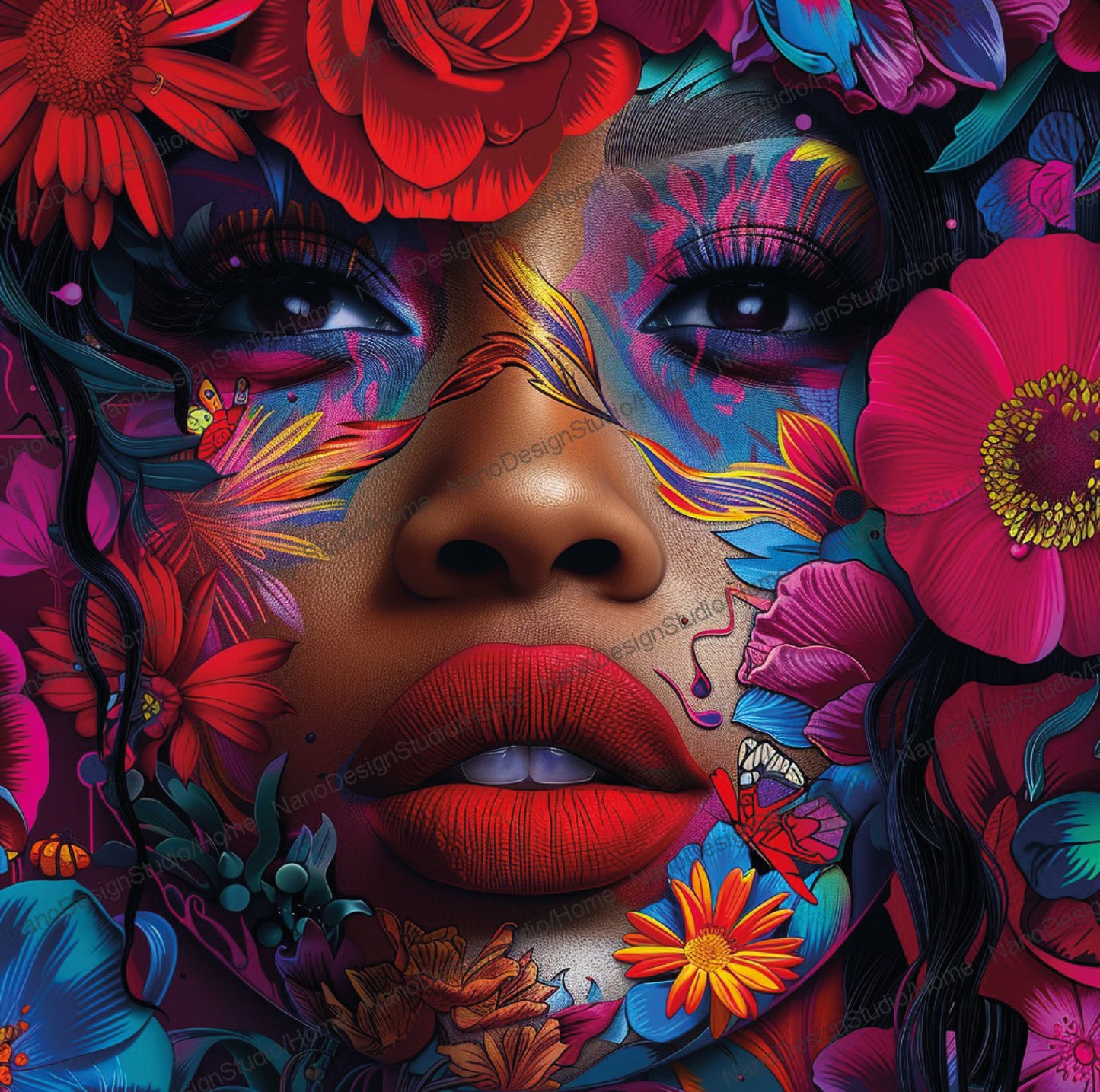 Square Collection 15 : African Beauty Neon Edition – Affiche Murale Portrait Néon
