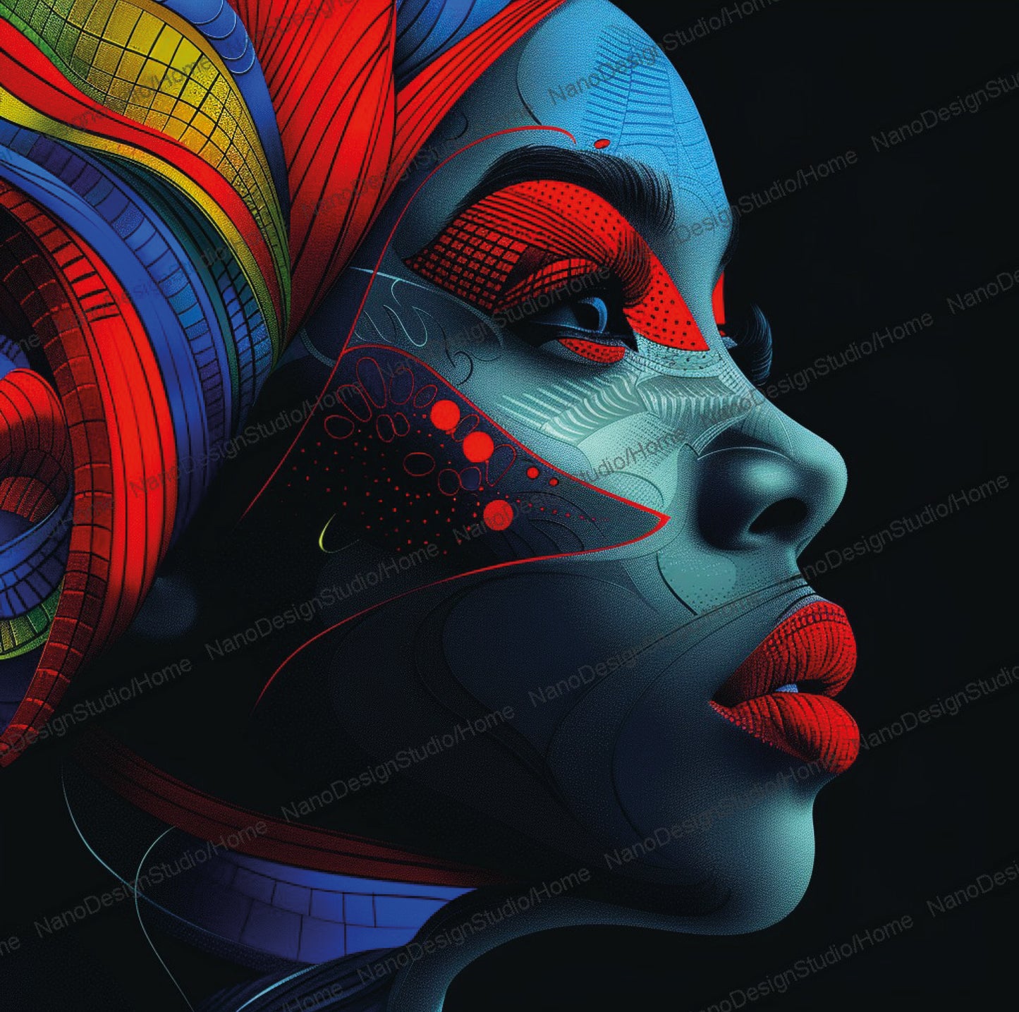 Square Collection 15 : African Beauty Neon Edition – Affiche Murale Portrait Néon