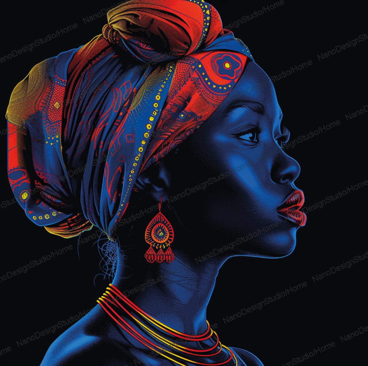 Square Collection 15 : African Beauty Neon Edition – Affiche Murale Portrait Néon
