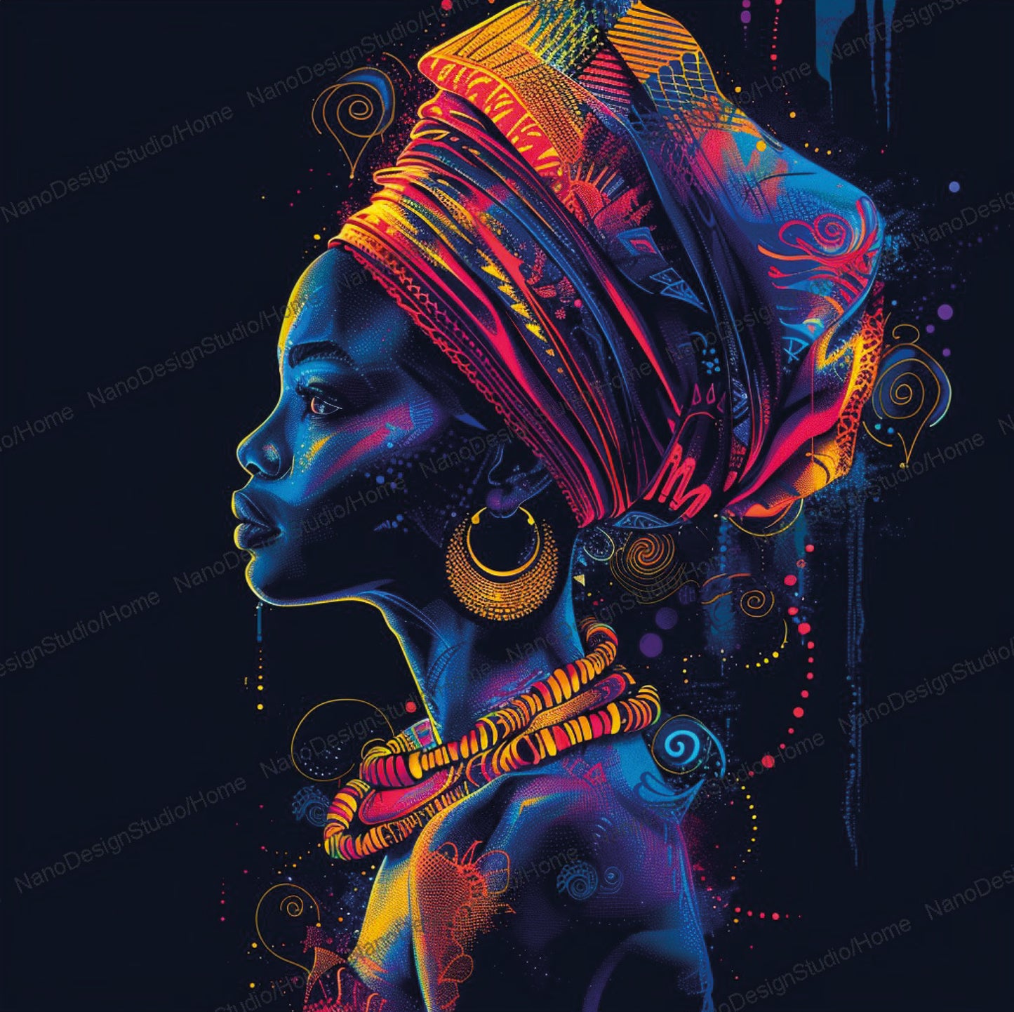 Square Collection 15 : African Beauty Neon Edition – Affiche Murale Portrait Néon