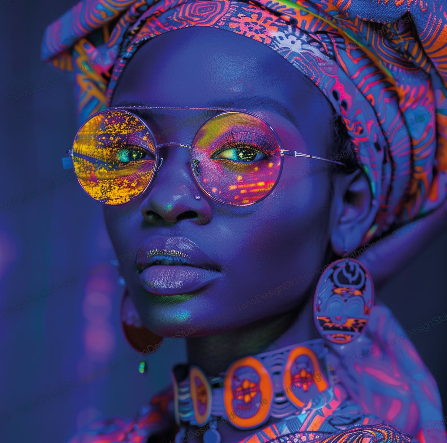 Square Collection 15 : African Beauty Neon Edition – Affiche Murale Portrait Néon