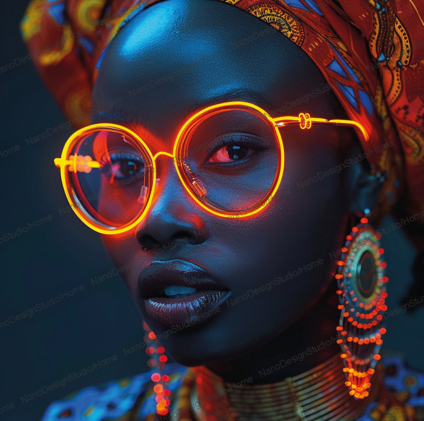 Square Collection 15 : African Beauty Neon Edition – Affiche Murale Portrait Néon