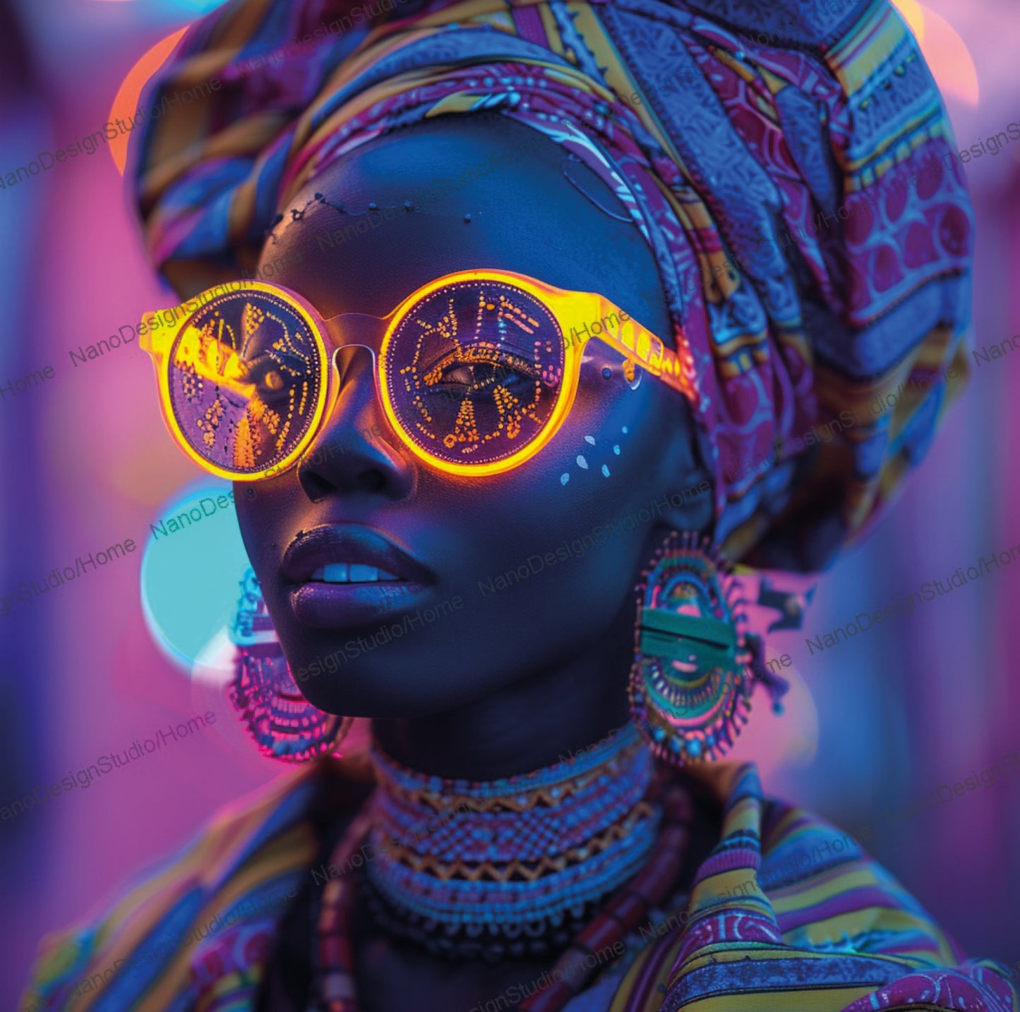 Square Collection 15 : African Beauty Neon Edition – Affiche Murale Portrait Néon