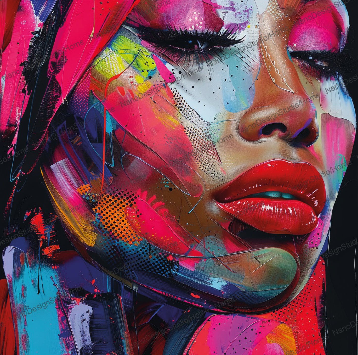 Square Collection 15 : African Beauty Neon Edition – Affiche Murale Portrait Néon