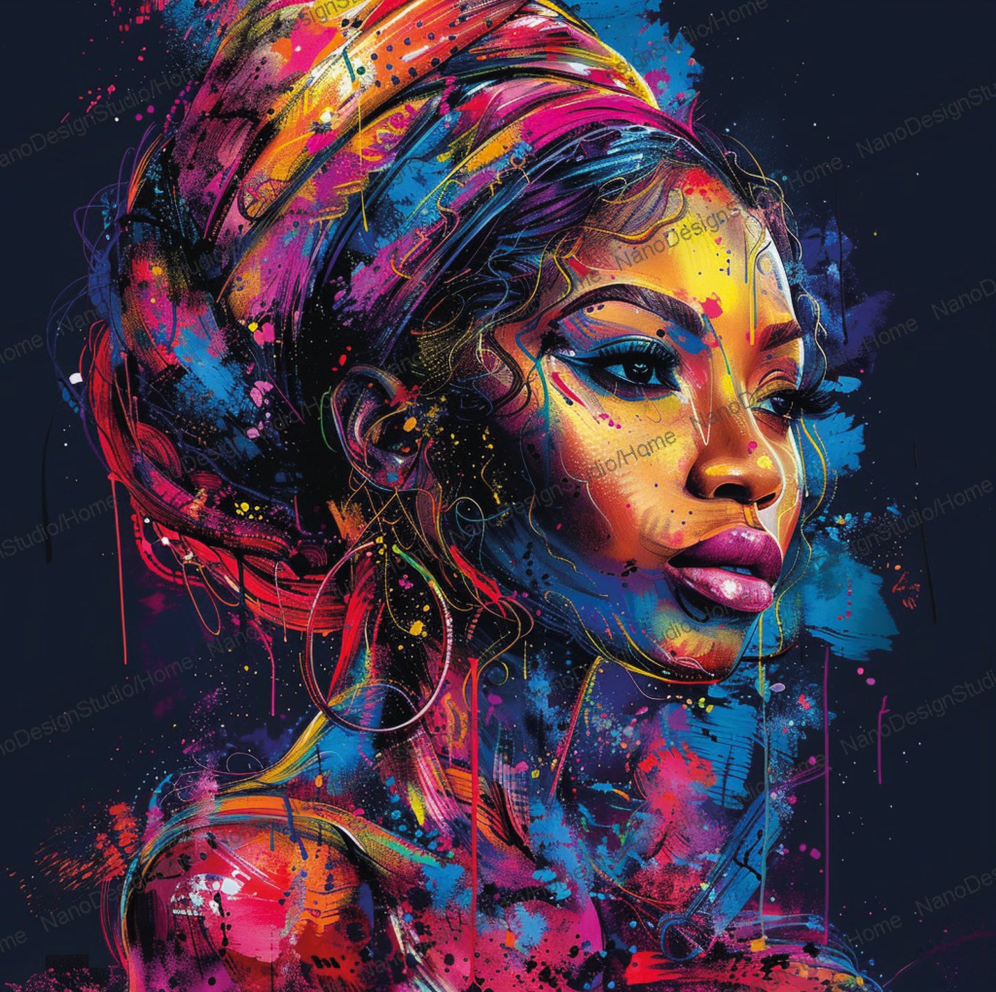 Square Collection 15 : African Beauty Neon Edition – Affiche Murale Portrait Néon