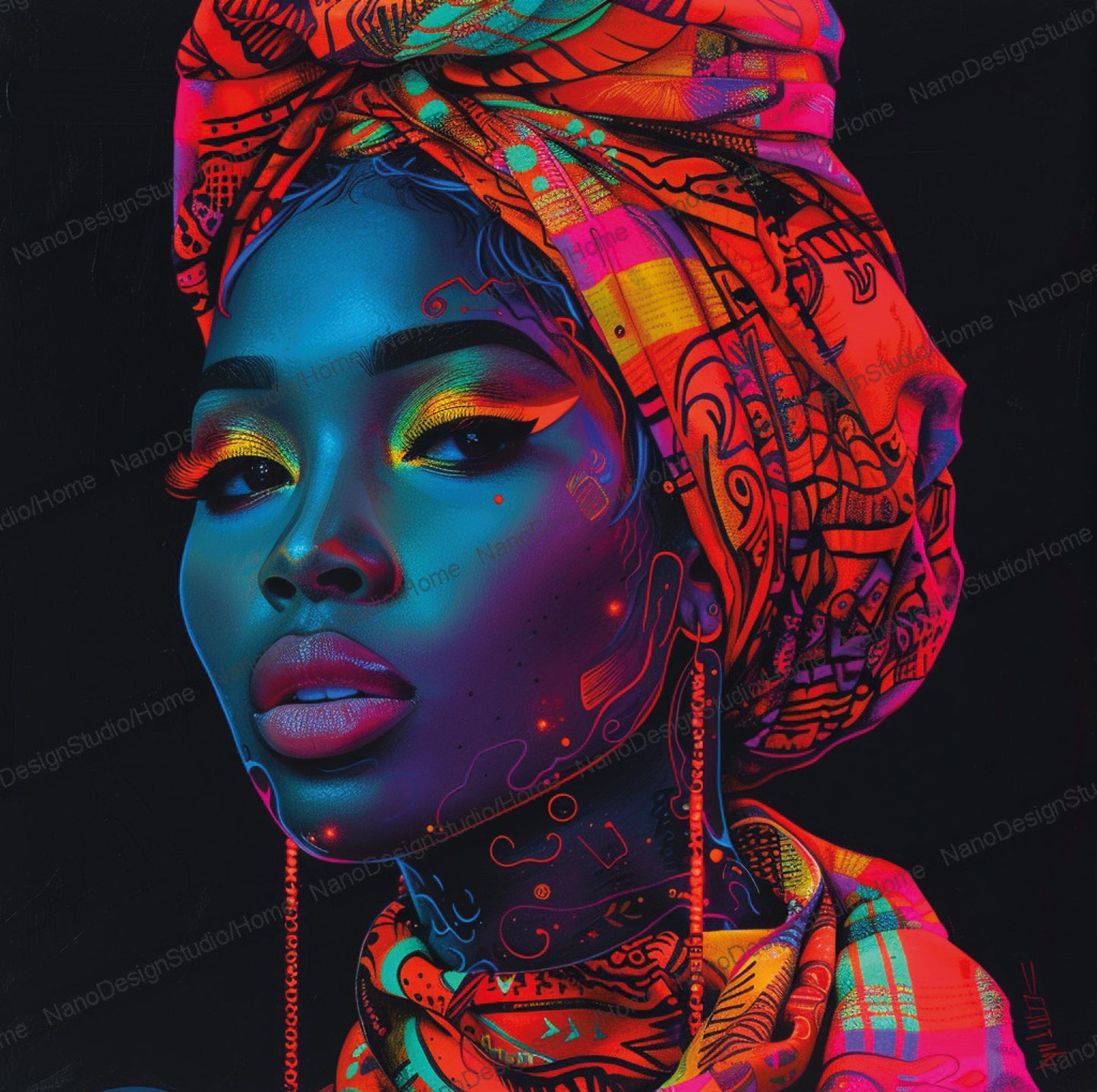 Square Collection 15 : African Beauty Neon Edition – Affiche Murale Portrait Néon