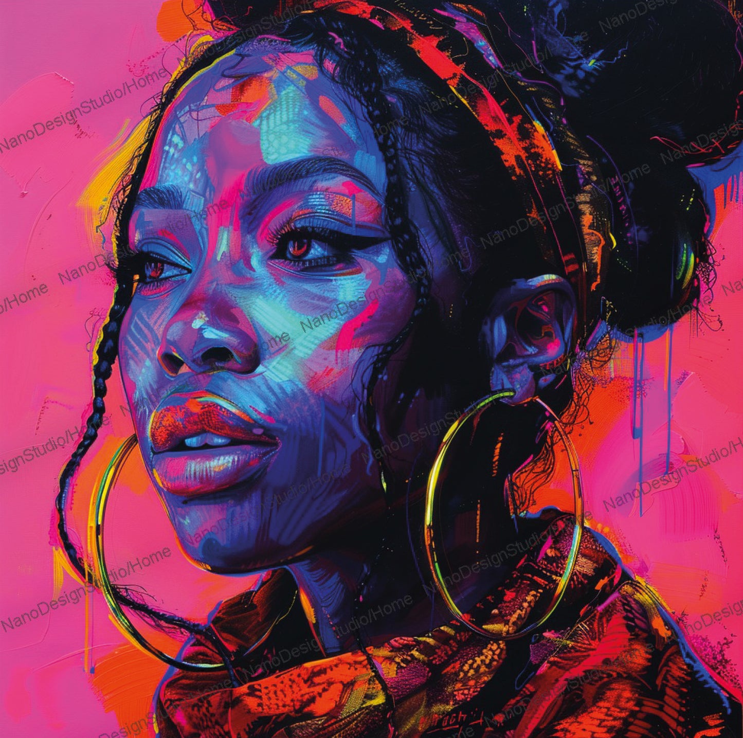 Square Collection 15 : African Beauty Neon Edition – Affiche Murale Portrait Néon