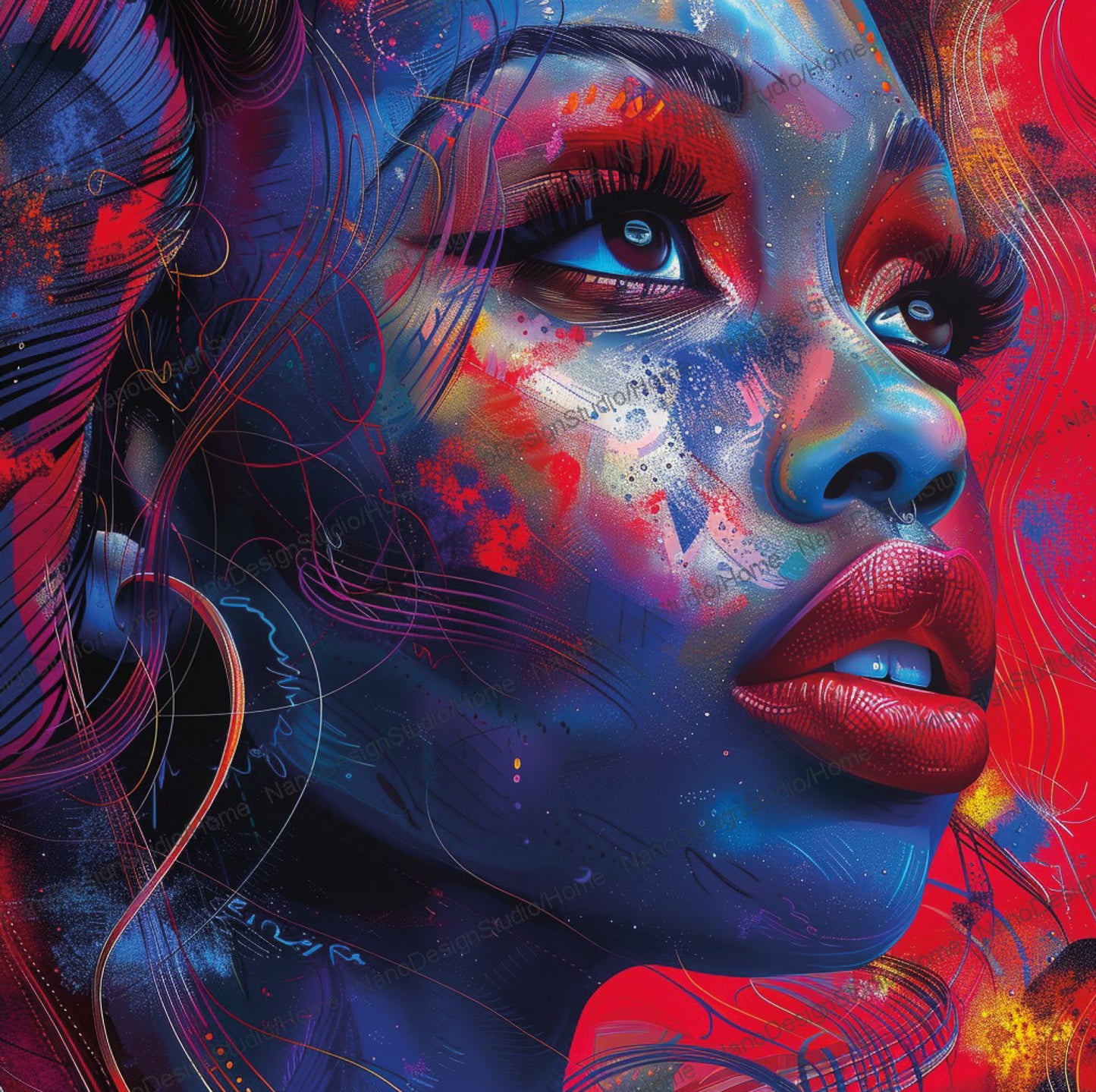 Square Collection 15 : African Beauty Neon Edition – Affiche Murale Portrait Néon