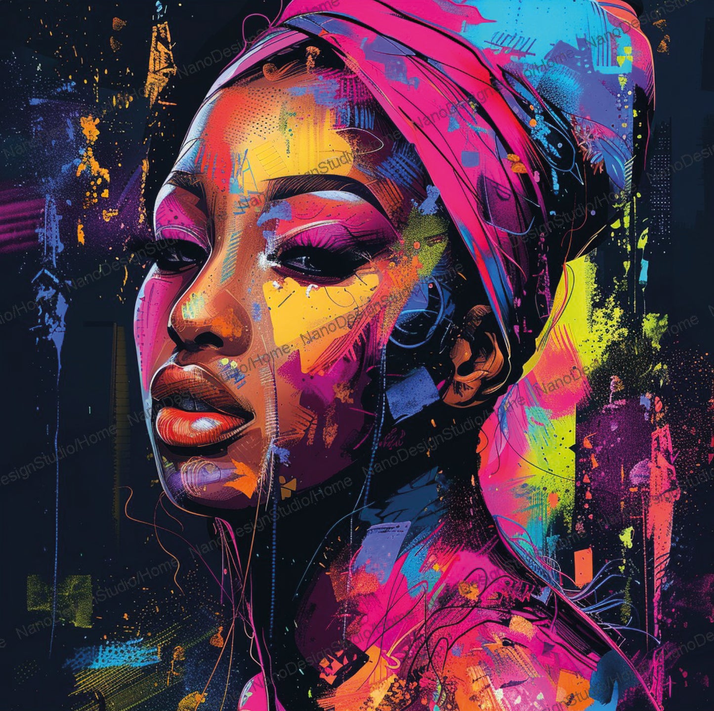 Square Collection 15 : African Beauty Neon Edition – Affiche Murale Portrait Néon