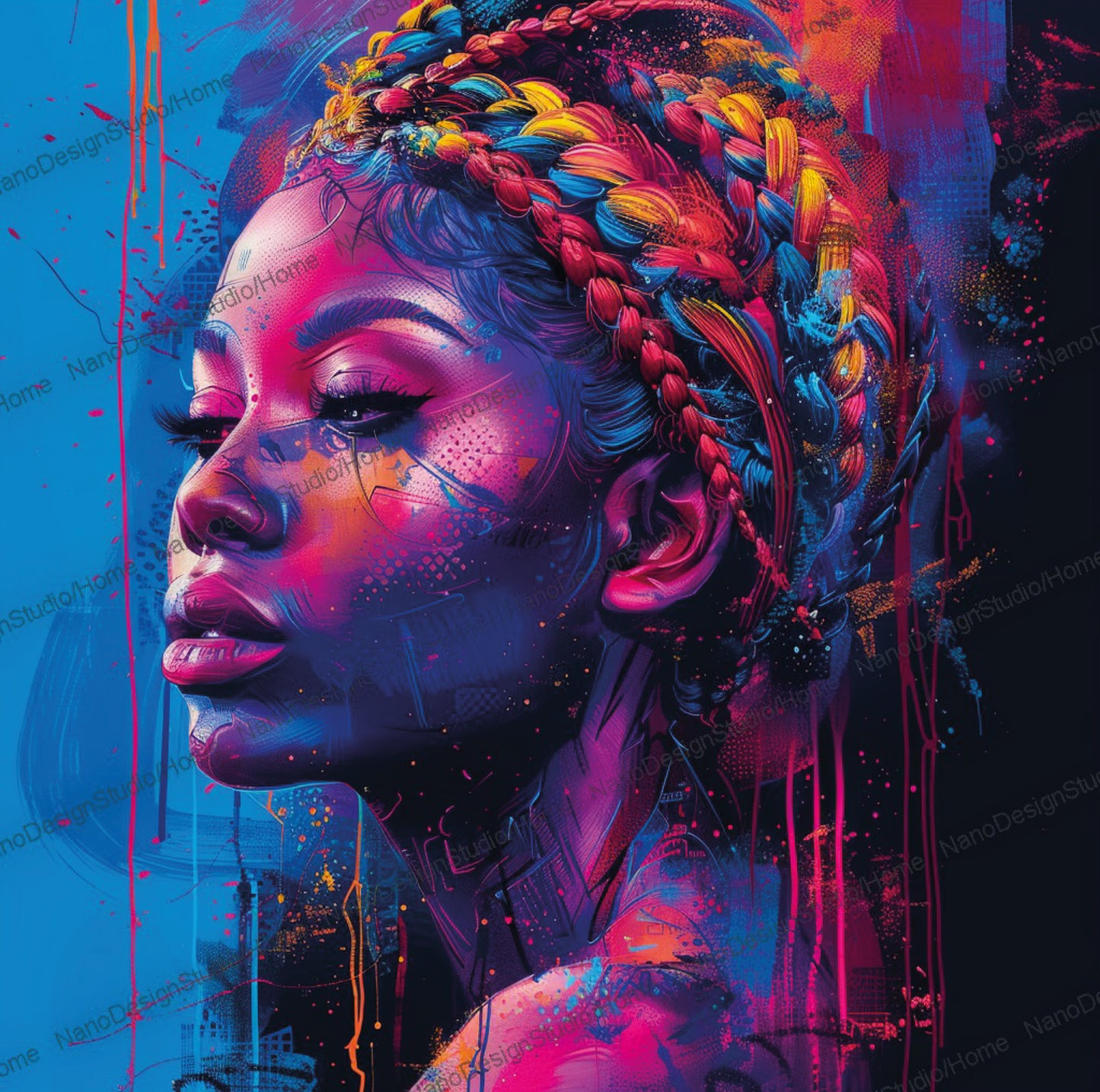 Square Collection 15 : African Beauty Neon Edition – Affiche Murale Portrait Néon