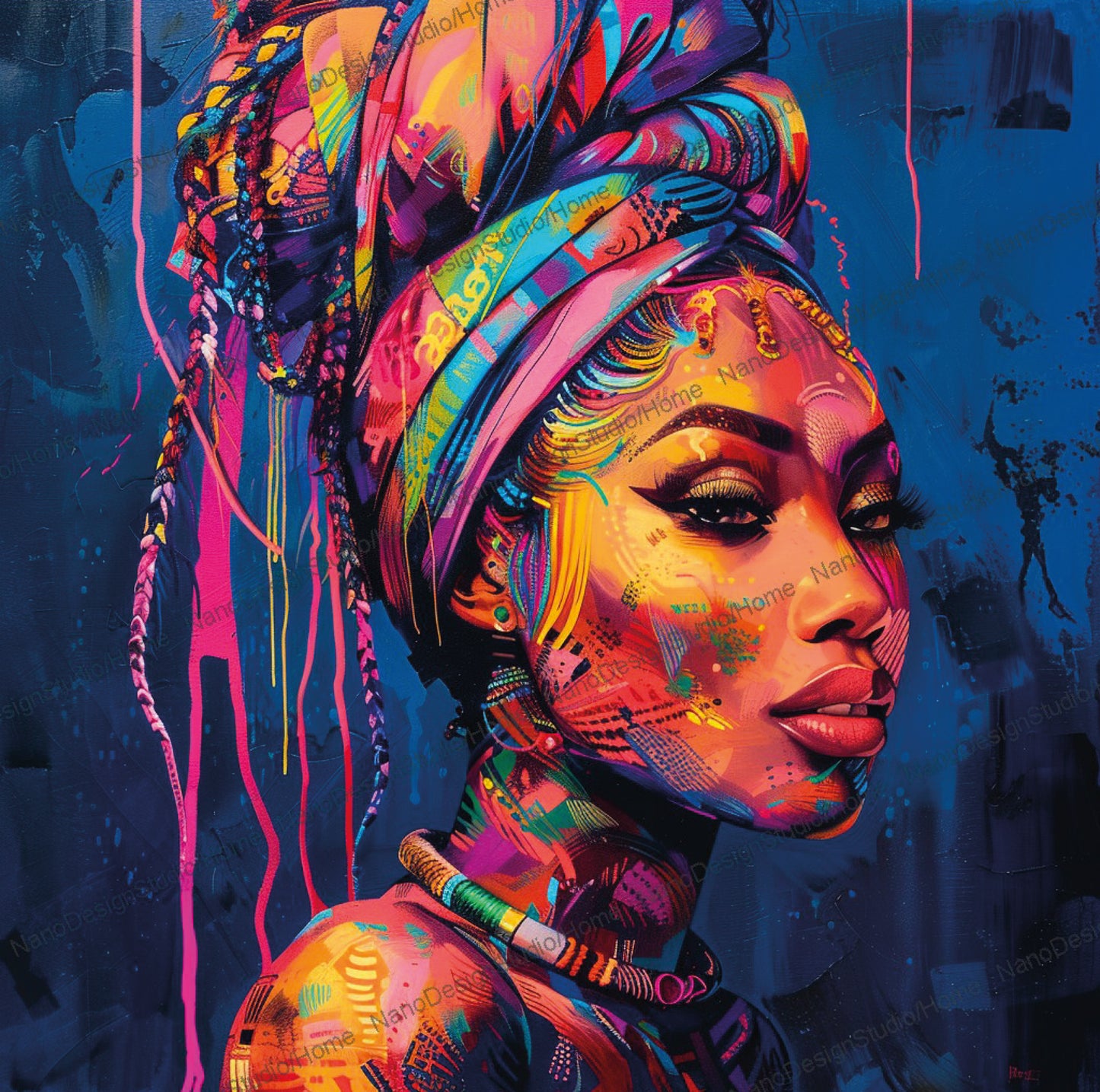 Square Collection 15 : African Beauty Neon Edition – Affiche Murale Portrait Néon