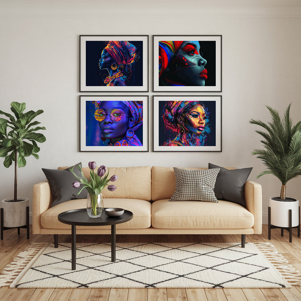 Square Collection 15 : African Beauty Neon Edition – Affiche Murale Portrait Néon