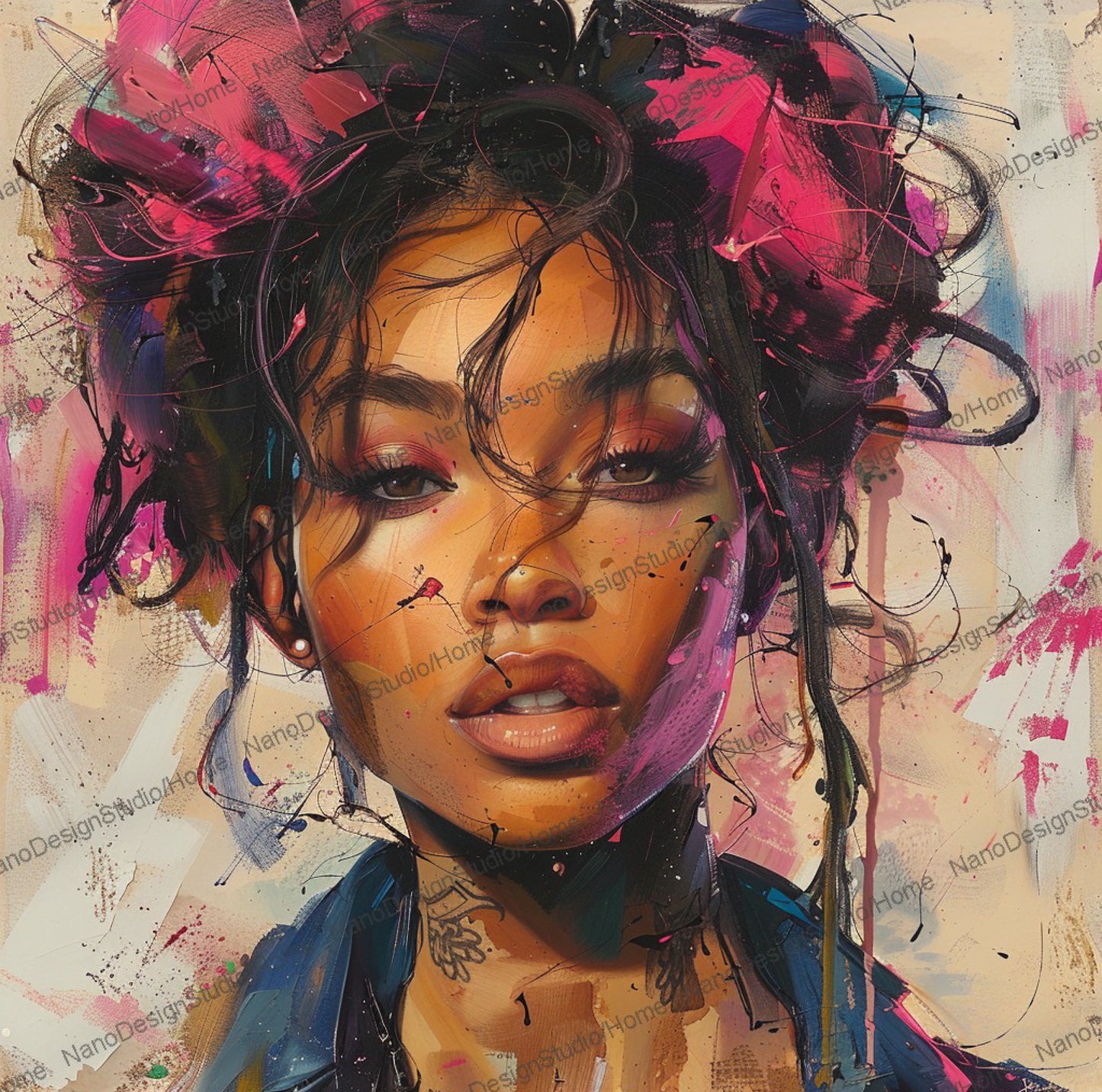 Square Collection 16 : African Beauty Pink Edition – Affiche Murale Portrait Rose