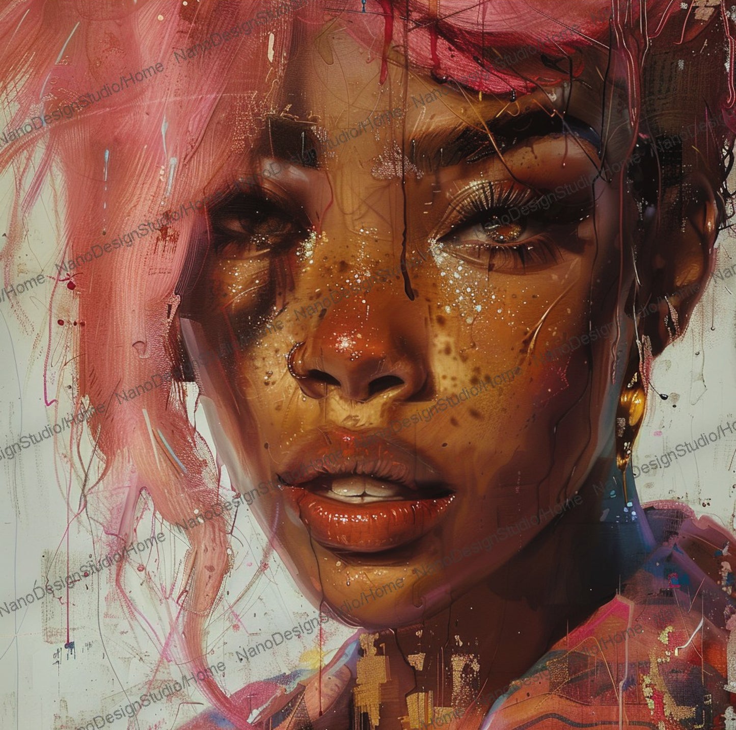 Square Collection 16 : African Beauty Pink Edition – Affiche Murale Portrait Rose