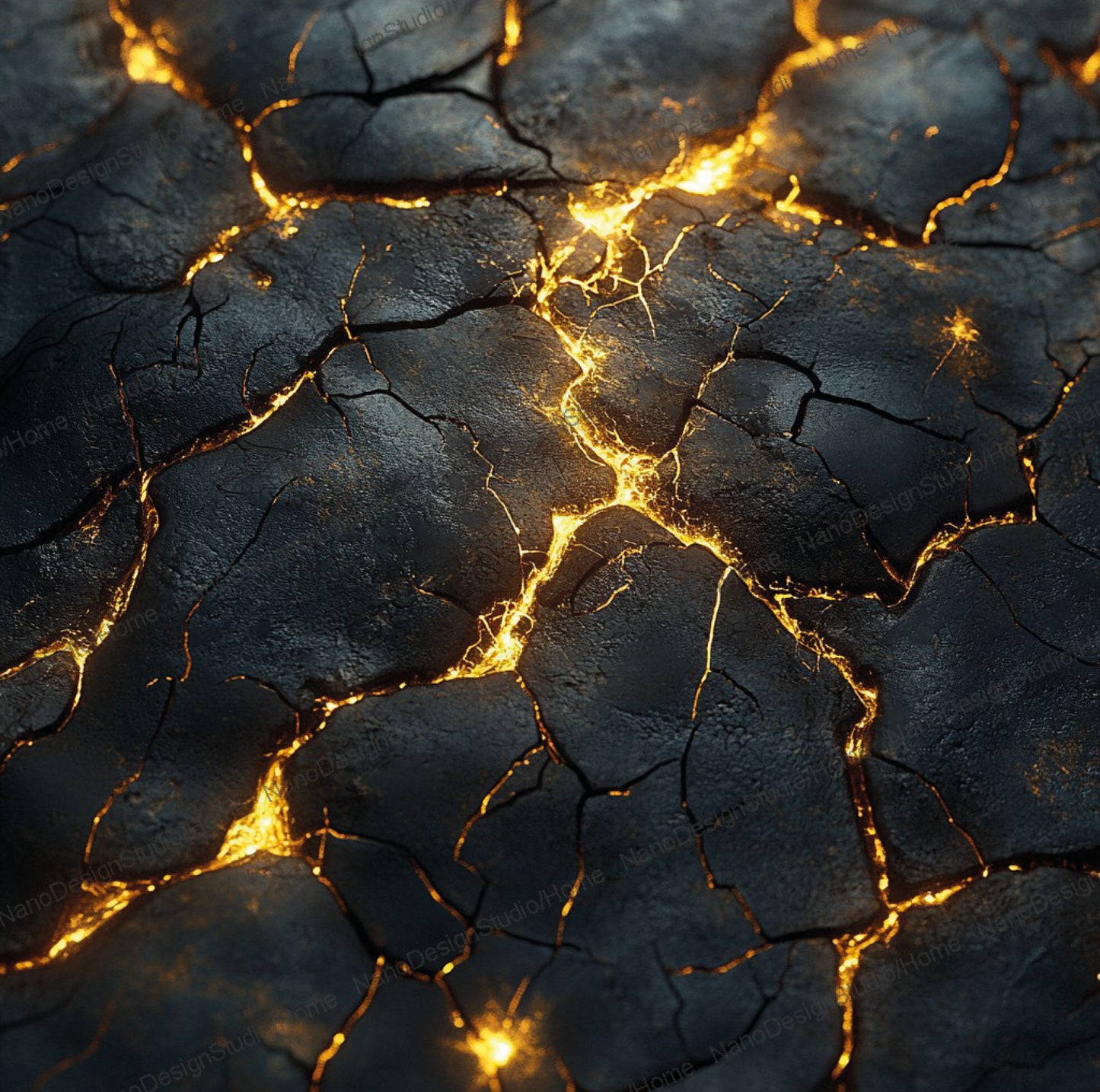 Poster Marbre Noir Fissures Dorées – Art Mural Abstrait Kintsugi