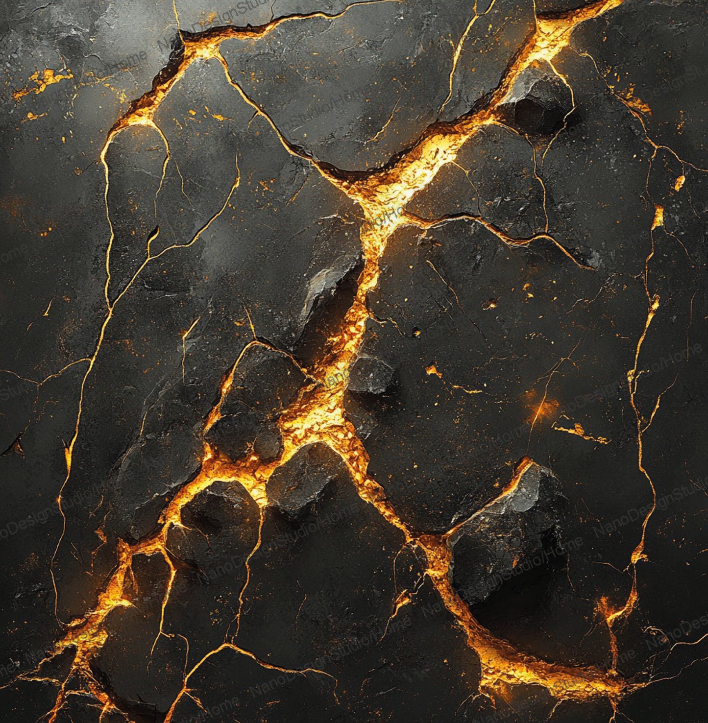 Poster Marbre Noir Fissures Dorées – Art Mural Abstrait Kintsugi