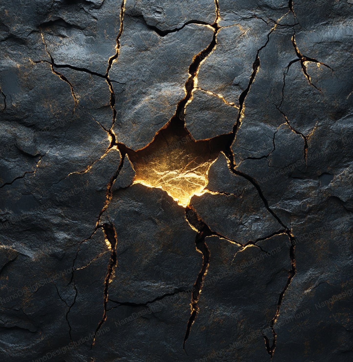 Poster Marbre Noir Fissures Dorées – Art Mural Abstrait Kintsugi