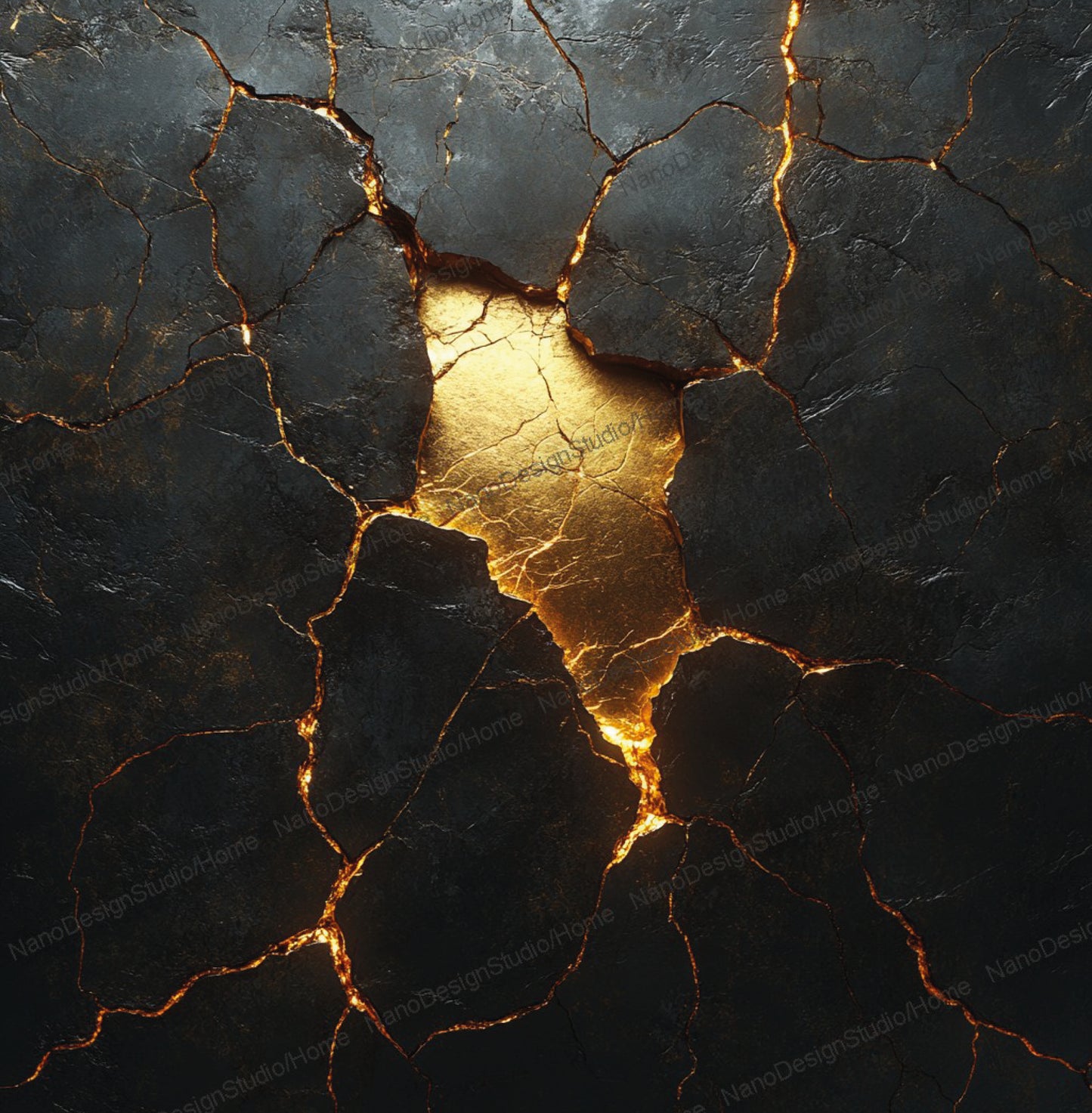 Poster Marbre Noir Fissures Dorées – Art Mural Abstrait Kintsugi