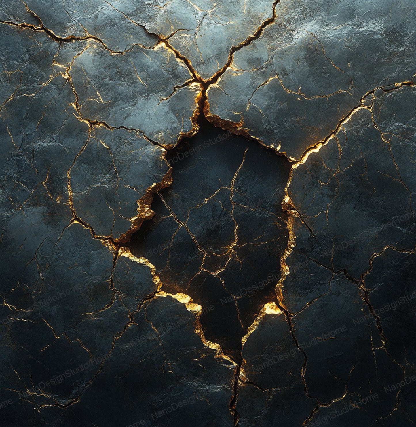 Poster Marbre Noir Fissures Dorées – Art Mural Abstrait Kintsugi