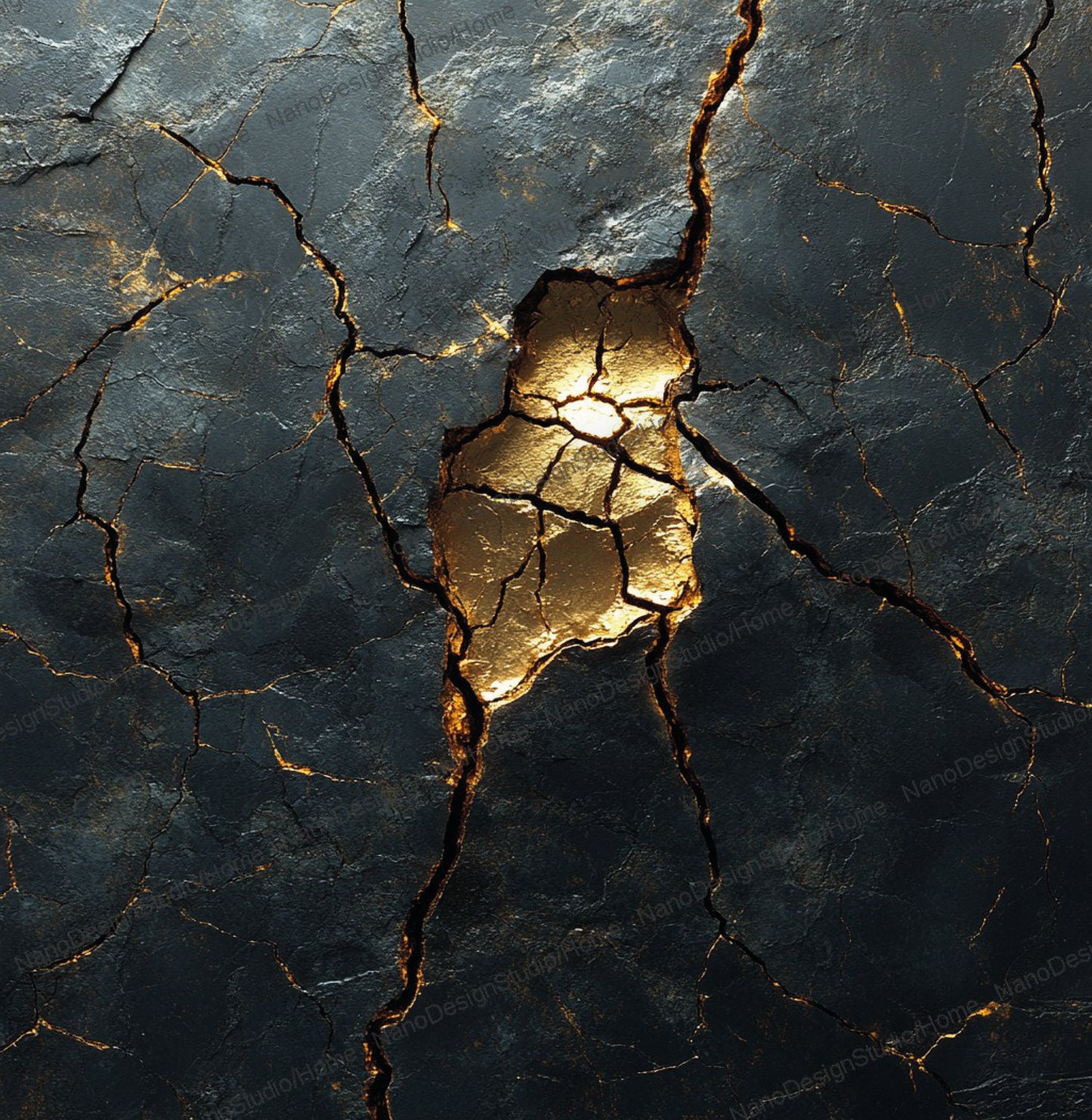 Poster Marbre Noir Fissures Dorées – Art Mural Abstrait Kintsugi