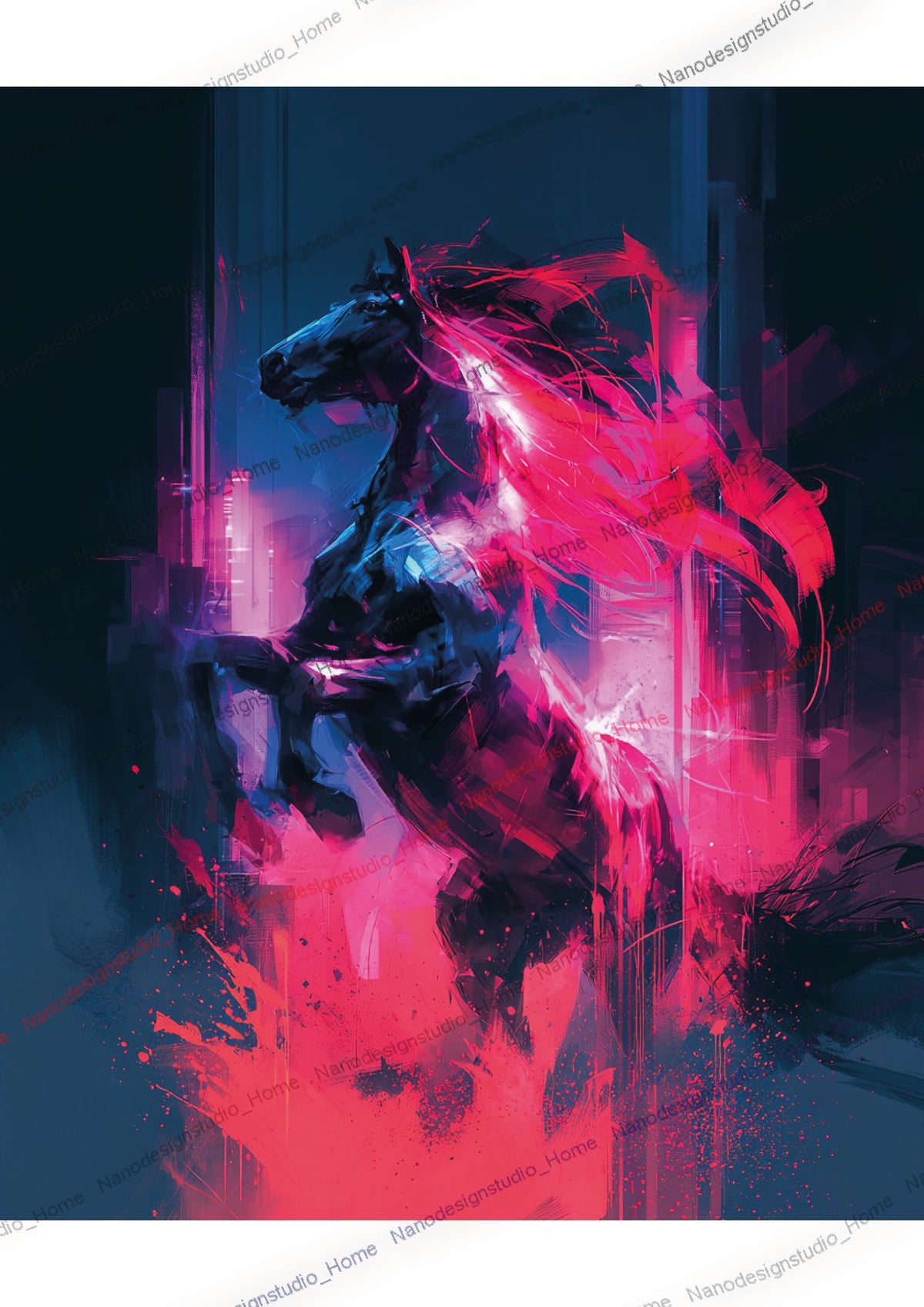 Collection 16 : Horse Série – Affiche Murale Portrait Équin Néon