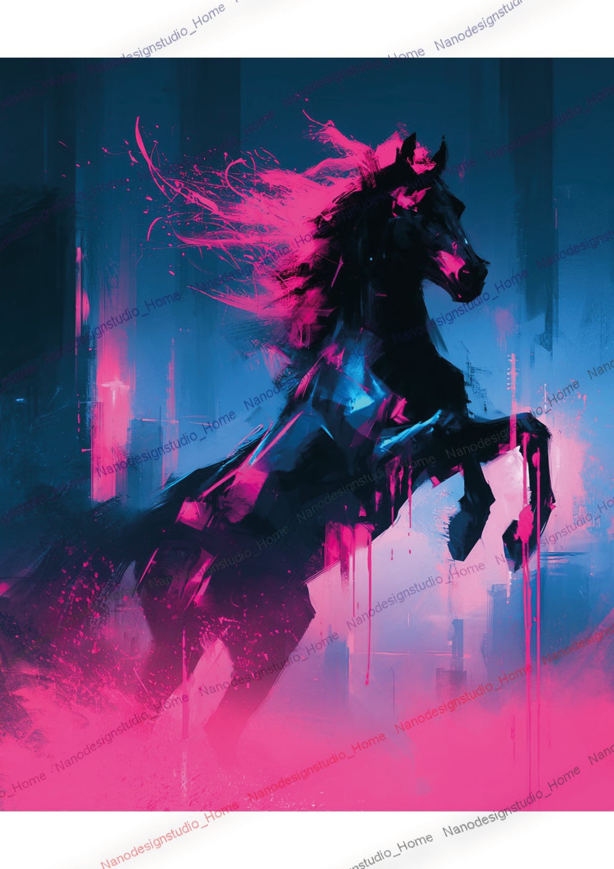 Collection 16 : Horse Série – Affiche Murale Portrait Équin Néon