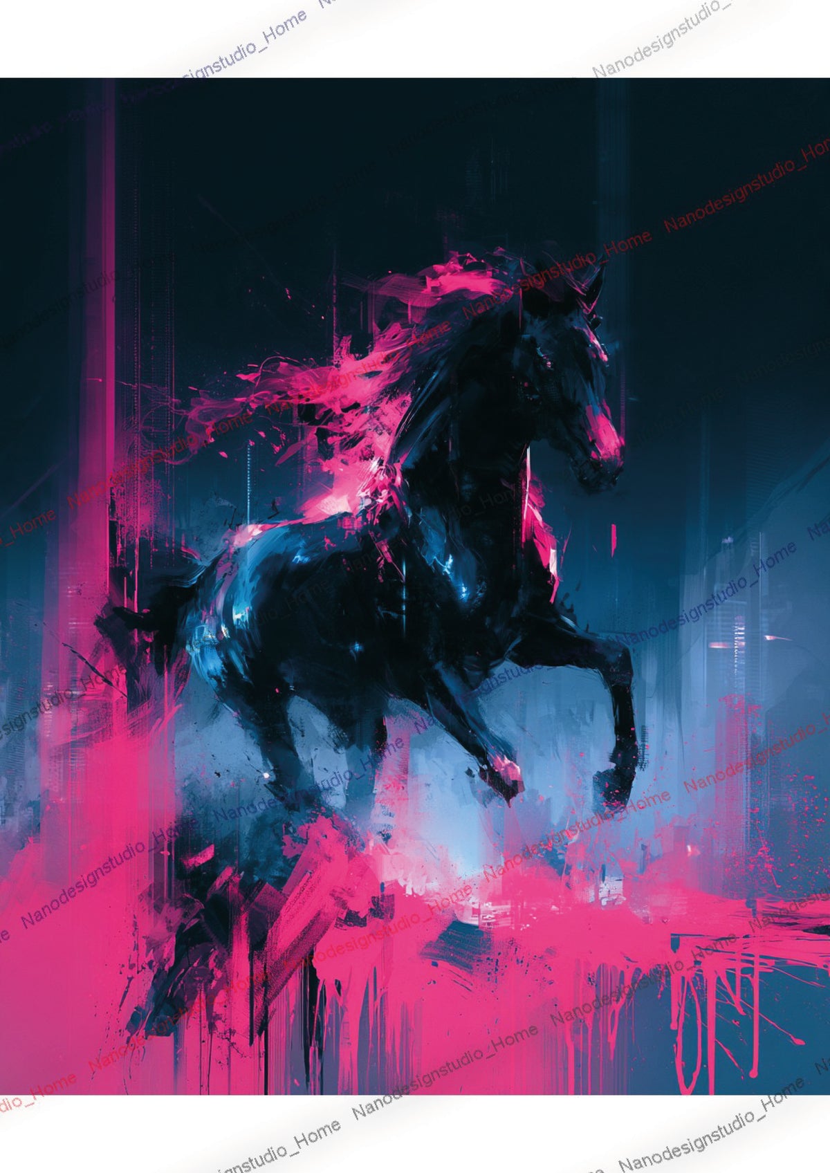Collection 16 : Horse Série – Affiche Murale Portrait Équin Néon