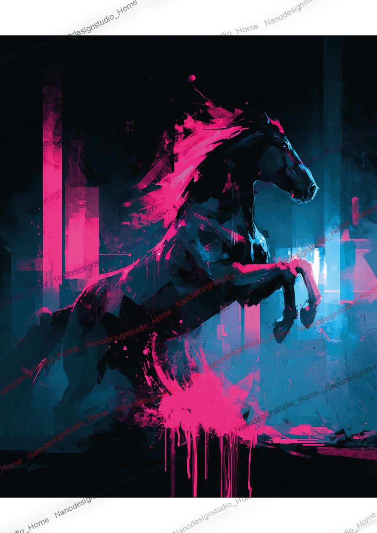 Collection 16 : Horse Série – Affiche Murale Portrait Équin Néon