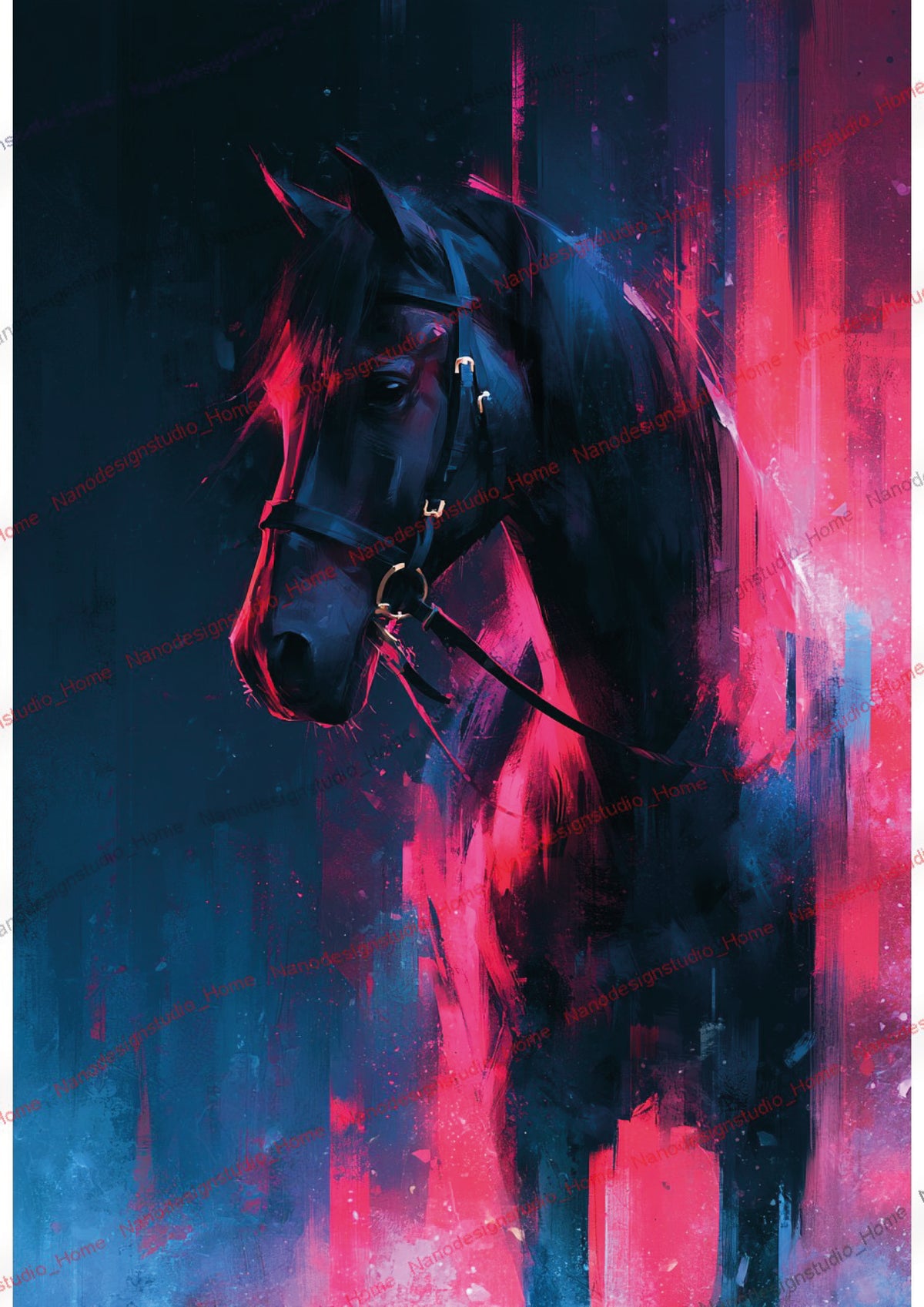 Collection 16 : Horse Série – Affiche Murale Portrait Équin Néon